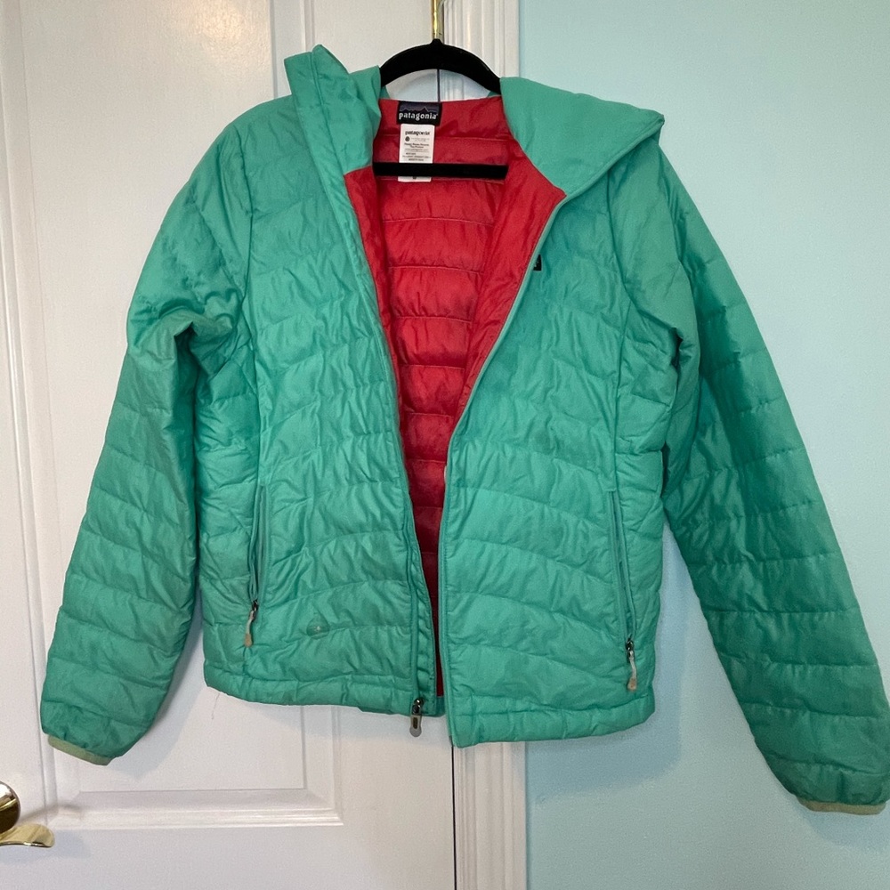 Teal Patagonia Down Sweater Puffer Hood Size M